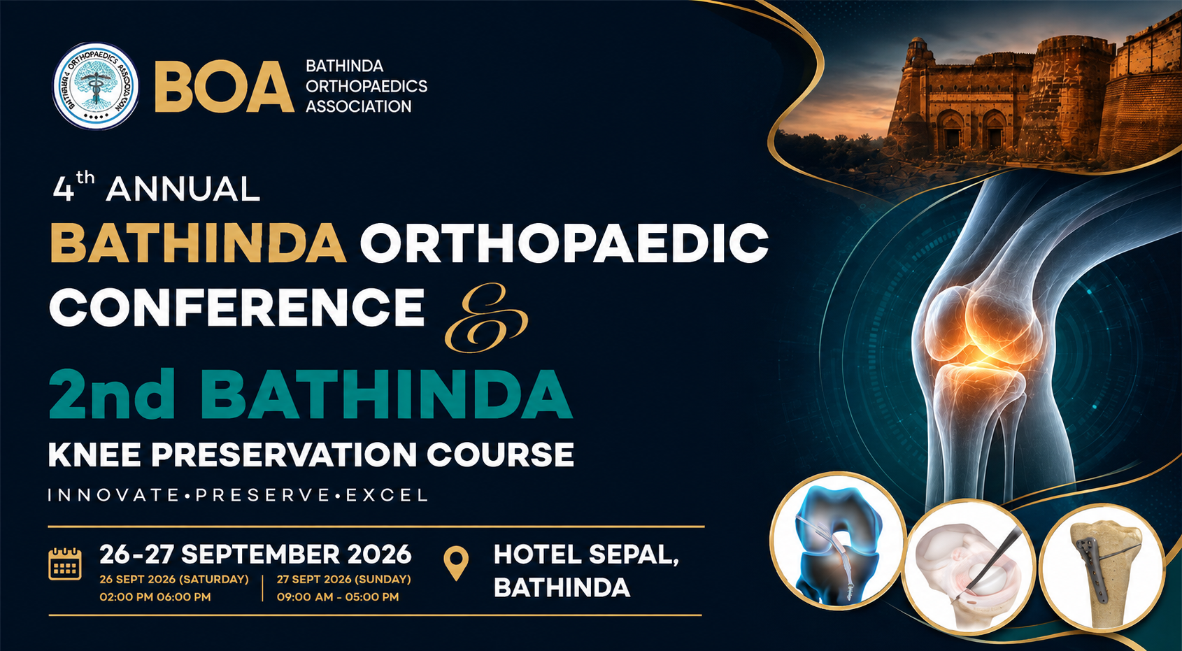 4th Annual Bathinda Orthopaedic Conference & 2nd Bathinda Knee Preservation Course — 26-27 September 2026, Hotel Sepal, Bathinda
